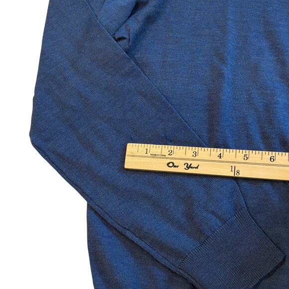 Vtg Polo Ralph Lauren Sweater Mens Med Blue V Neck Merino Wool Long Sleeve *FLAW - Picture 9 of 10